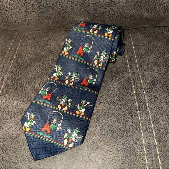 Vintage Mickey Unlimited Navy‎ Blue Fishing Necktie - Picture 1 of 5